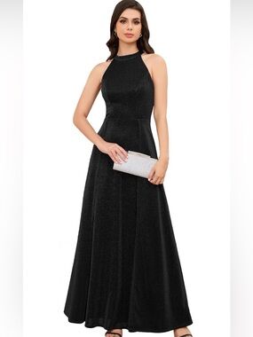 NWT Miqila Duna,Sparkly Glitter Halter Formal Dress,Size Medium,Black,Prom